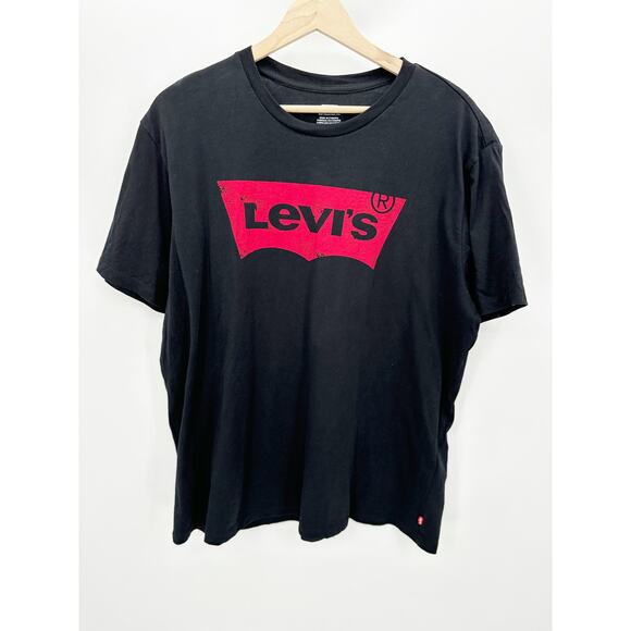 Levi's Men's Black Red Logo Front Short Sleeve Tee T-Shirt Size XL - Picture 1 of 9